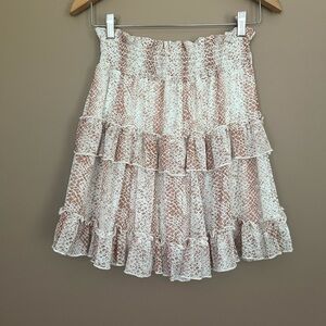 {Altar'd State} Tiered Smocked Waist Mini Skirt in Reptile Print - Womens Large